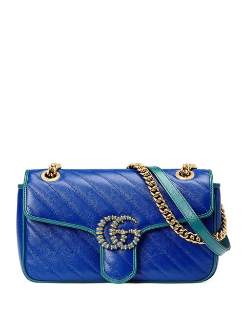 GG Marmont small shoulder bag in blue tweed 